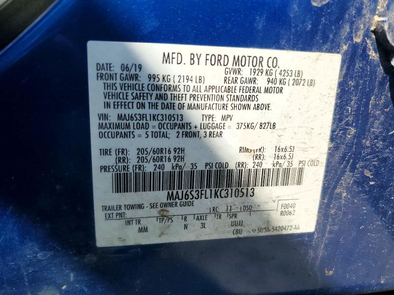 Продаж на аукціоні авто 2019 Ford Ecosport, vin: MAJ6S3FL1KC310513, номер лоту: 64270496