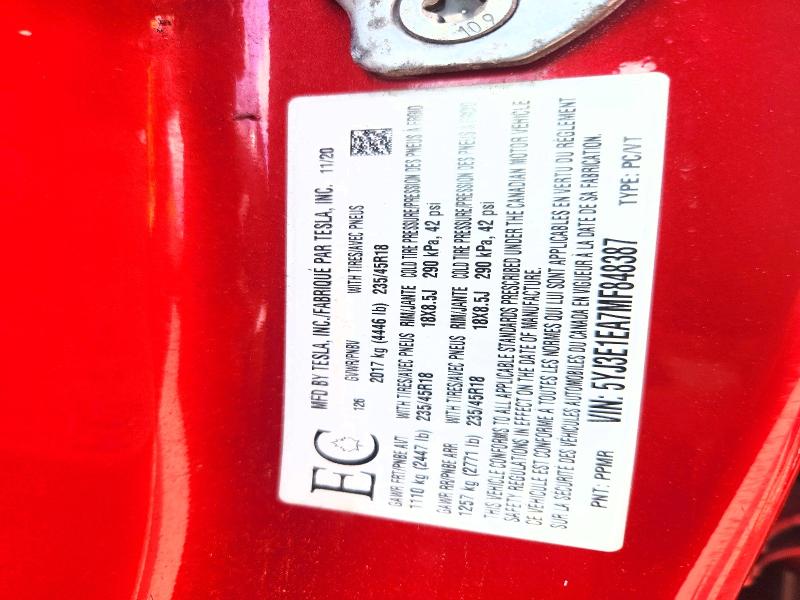 Продаж на аукціоні авто 2021 Tesla Model 3, vin: 5YJ3E1EA7MF848387, номер лоту: 65095376