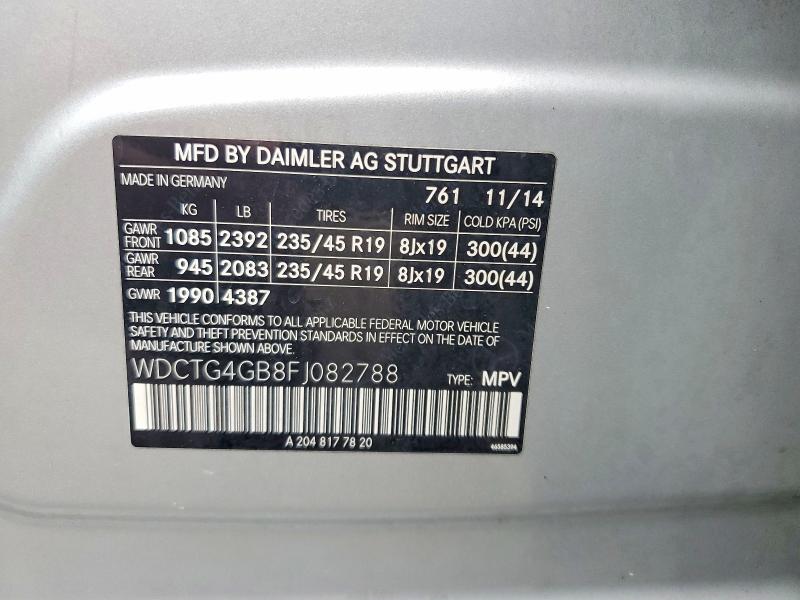 66253276 :رقم المزاد ، WDCTG4GB8FJ082788 vin ، 2015 Mercedes-benz Gla مزاد بيع