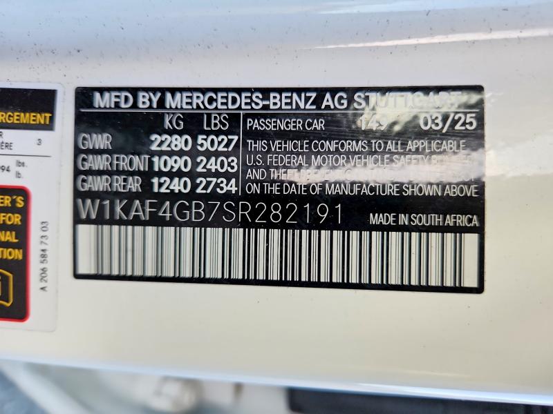 Продаж на аукціоні авто 2025 Mercedes-benz C, vin: W1KAF4GB7SR282191, номер лоту: 63586926