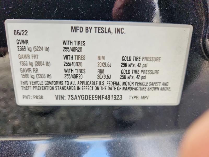 Aukcja sprzedaży 2022 Tesla Model Y, vin: 7SAYGDEE9NF481923, numer aukcji: 66487596