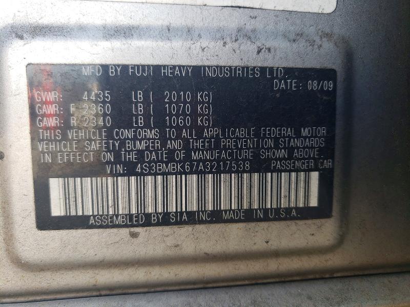 65135446 :رقم المزاد ، 4S3BMBK67A3217538 vin ، 2010 Subaru Legacy مزاد بيع