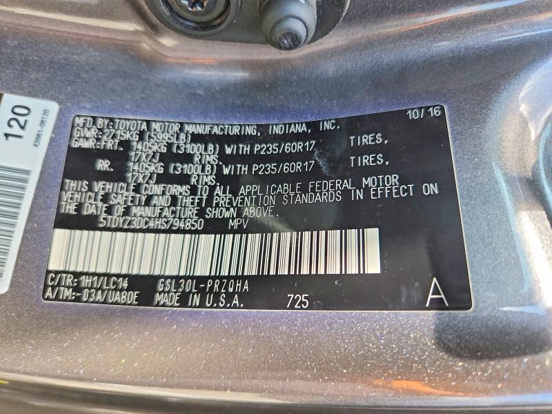 Aukcja sprzedaży 2017 Toyota Sienna, vin: 5TDYZ3DC4HS794850, numer aukcji: 65538036
