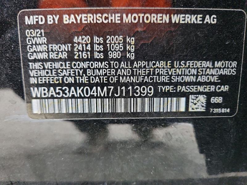 65135106 :رقم المزاد ، WBA53AK04M7J11399 vin ، 2021 Bmw 228i مزاد بيع