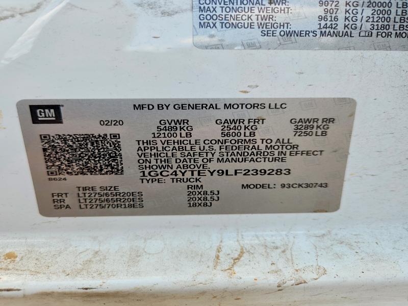Продаж на аукціоні авто 2020 Chevrolet Silverado, vin: 1GC4YTEY9LF239283, номер лоту: 64007926