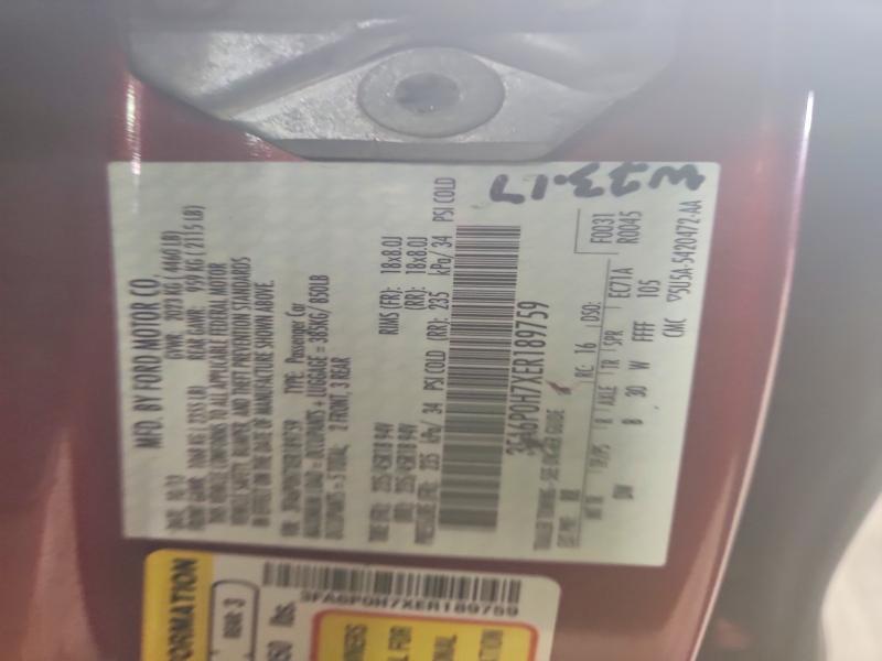 Aukcja sprzedaży 2014 Ford Fusion, vin: 3FA6P0H7XER189759, numer aukcji: 63105086