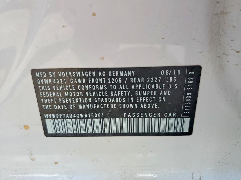 65740156 :رقم المزاد ، WVWPP7AU4GW915364 vin ، 2016 Volkswagen E-golf مزاد بيع