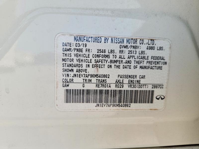 63861836 :رقم المزاد ، JN1EV7AP9KM540862 vin ، 2019 Infiniti Q50 مزاد بيع