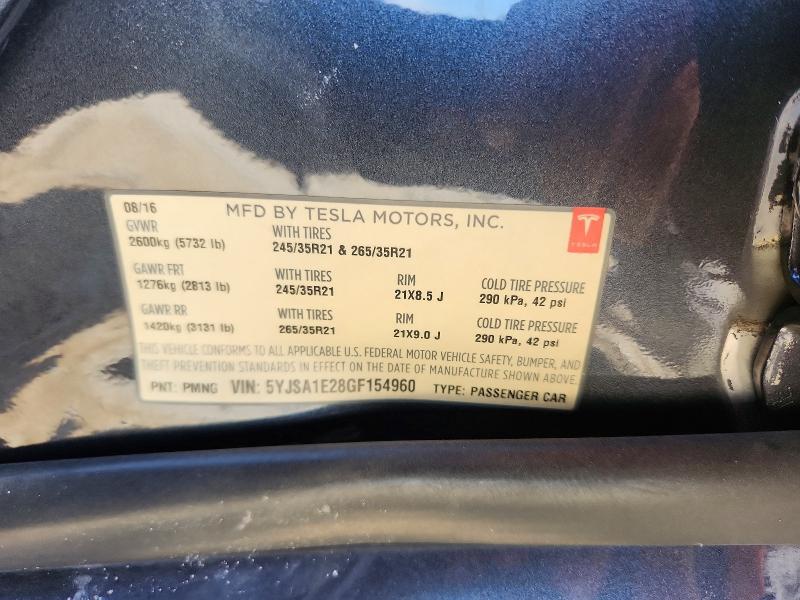 Aukcja sprzedaży 2016 Tesla Model S, vin: 5YJSA1E28GF154960, numer aukcji: 66654676