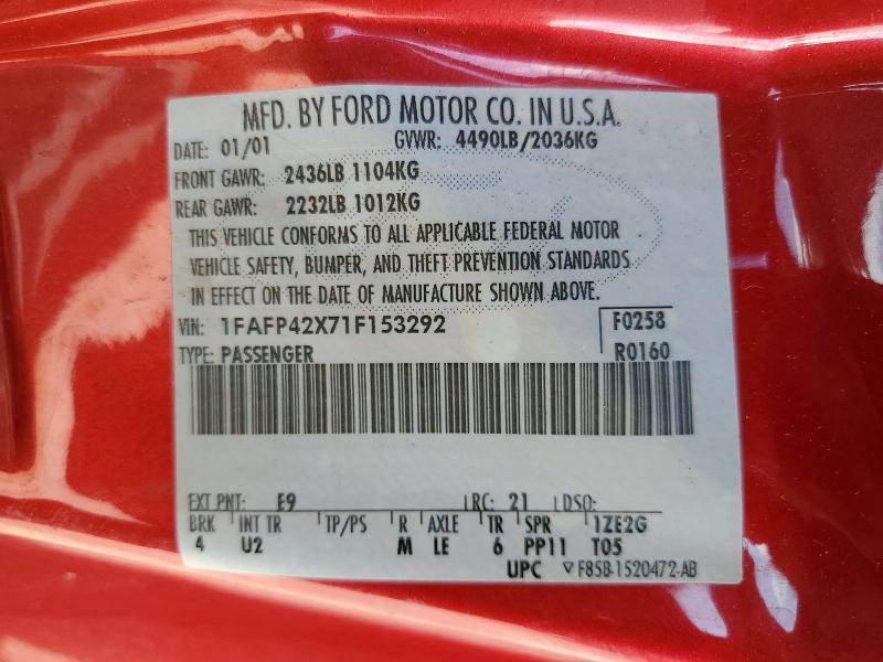 Продажа на аукционе авто 2001 Ford Mustang, vin: 1FAFP42X71F153292, номер лота: 63720596