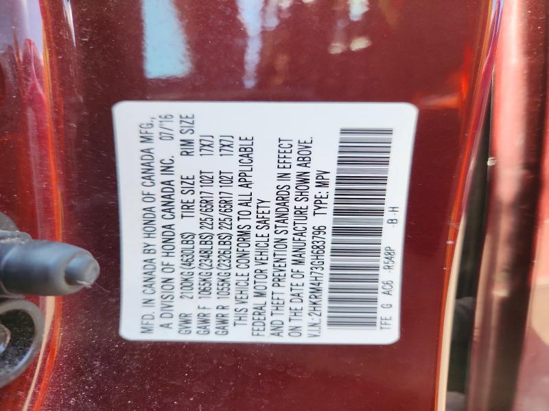 Продажа на аукционе авто 2016 Honda Cr-v, vin: 2HKRM4H73GH683796, номер лота: 65509316