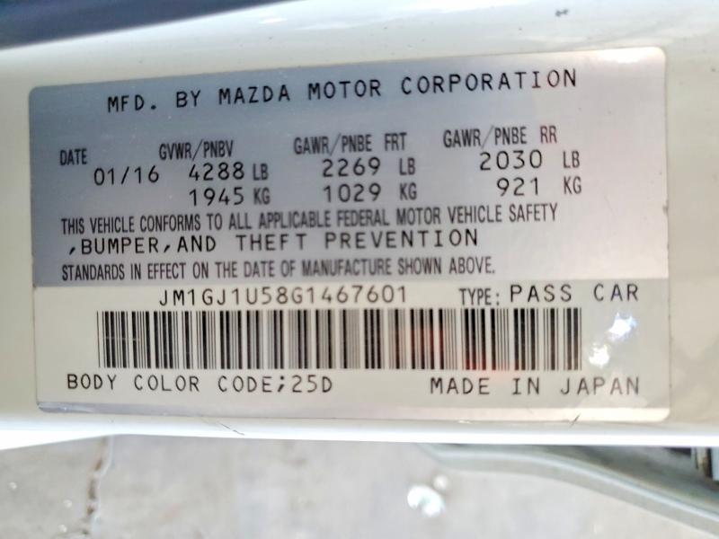 Продажа на аукционе авто 2016 Mazda 6, vin: JM1GJ1U58G1467601, номер лота: 64991756
