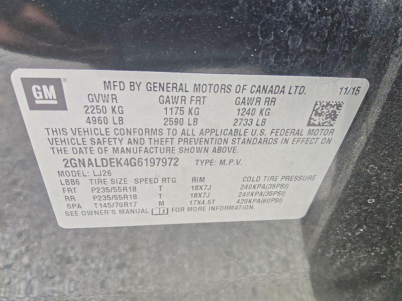 Продаж на аукціоні авто 2016 Chevrolet Equinox, vin: 2GNALDEK4G6197972, номер лоту: 66594906