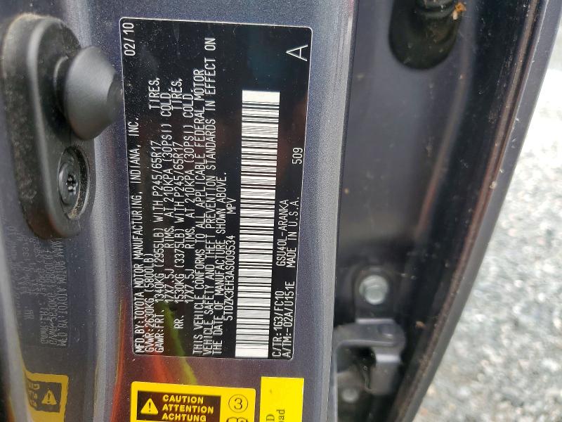 Aukcja sprzedaży 2010 Toyota Highlander, vin: 5TDZK3EH3AS009534, numer aukcji: 63447446