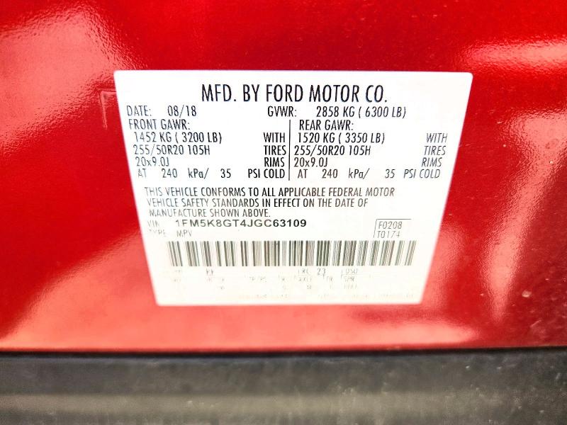 65828546 :رقم المزاد ، 1FM5K8GT4JGC63109 vin ، 2018 Ford Explorer مزاد بيع