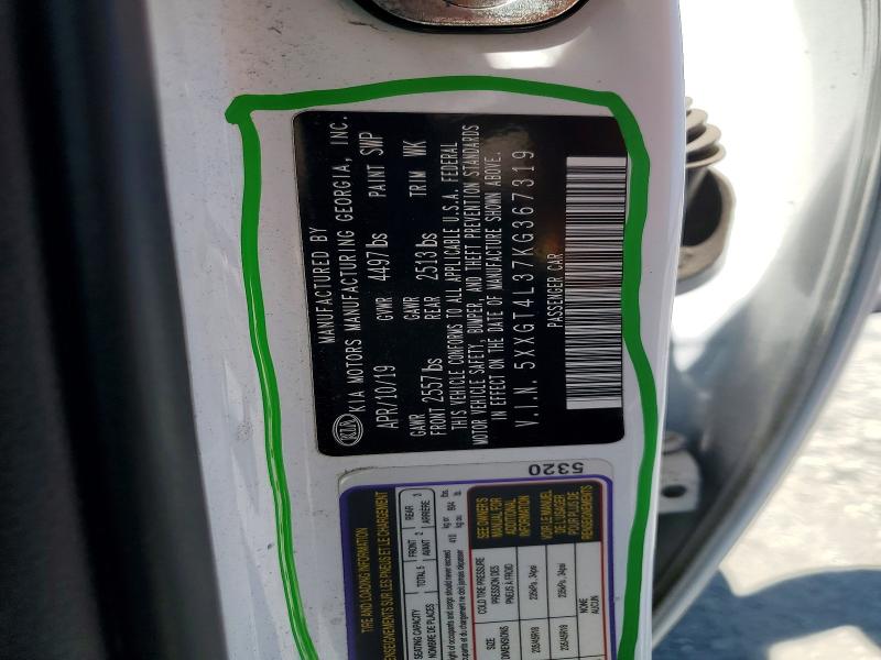 66355396 :رقم المزاد ، 5XXGT4L37KG367319 vin ، 2019 Kia Optima مزاد بيع