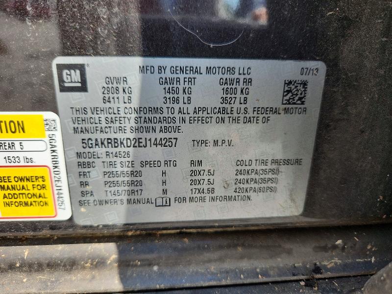 67205536 :رقم المزاد ، 5GAKRBKD2EJ144257 vin ، 2014 Buick Enclave مزاد بيع