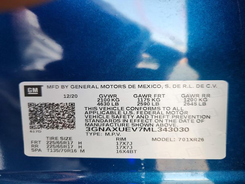 Aukcja sprzedaży 2021 Chevrolet Equinox, vin: 3GNAXUEV7ML343030, numer aukcji: 66493906
