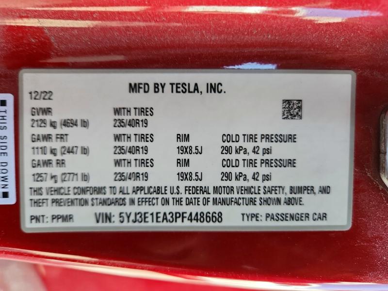 Aukcja sprzedaży 2023 Tesla Model 3, vin: 5YJ3E1EA3PF448668, numer aukcji: 65894236
