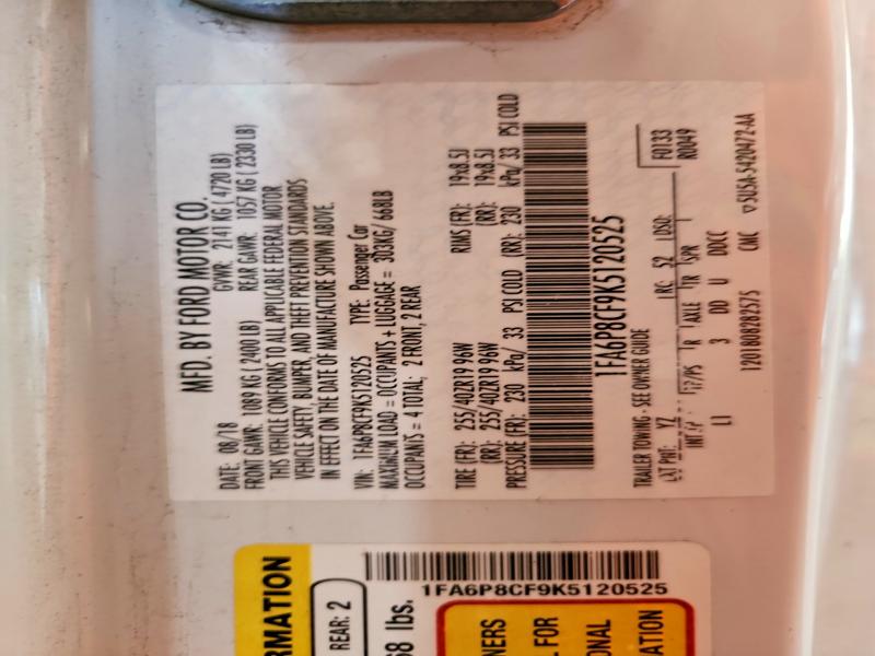 Продаж на аукціоні авто 2019 Ford Mustang, vin: 1FA6P8CF9K5120525, номер лоту: 67203576