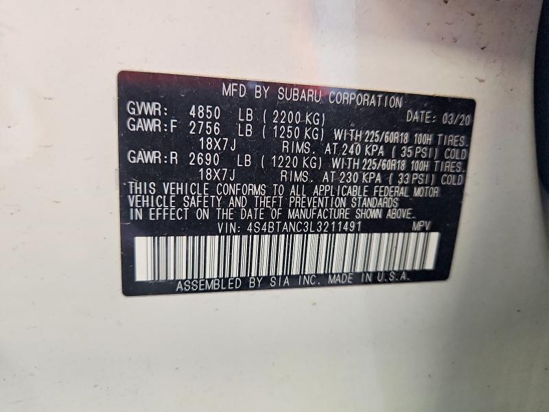 Aukcja sprzedaży 2020 Subaru Outback, vin: 4S4BTANC3L3211491, numer aukcji: 63234886