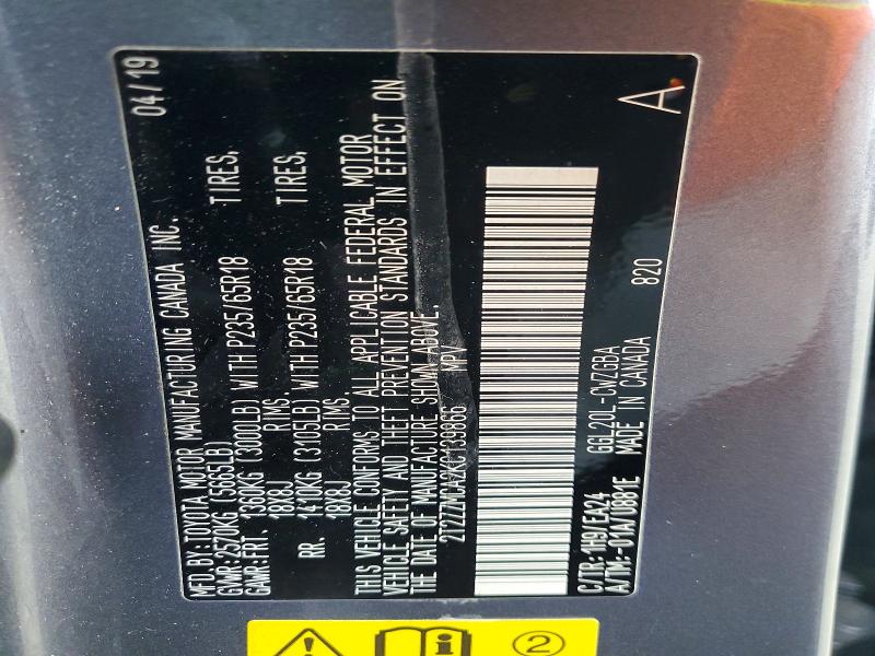 2019 Lexus Rx 350 მანქანა იყიდება აუქციონზე, vin: 2T2ZZMCA2KC139866, აუქციონის ნომერი: 63357206