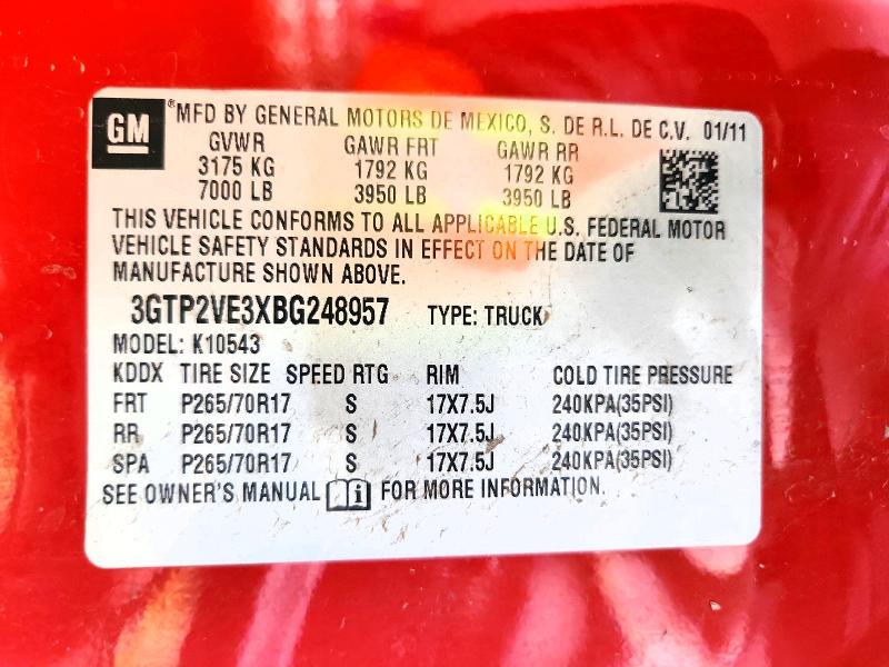 Aukcja sprzedaży 2011 Gmc Sierra, vin: 3GTP2VE3XBG248957, numer aukcji: 66112766
