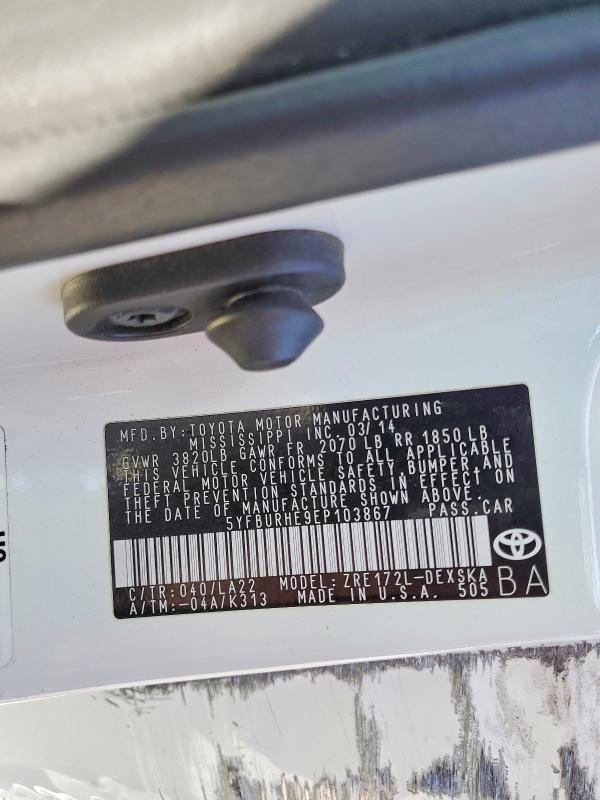 Продажа на аукционе авто 2014 Toyota Corolla, vin: 5YFBURHE9EP103867, номер лота: 65541386