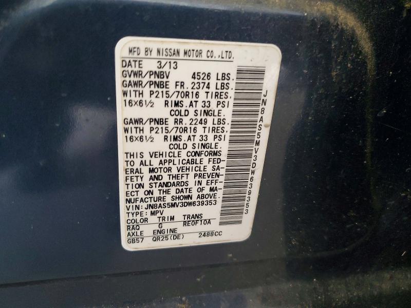 2013 Nissan Rogue მანქანა იყიდება აუქციონზე, vin: JN8AS5MV3DW639353, აუქციონის ნომერი: 63340236