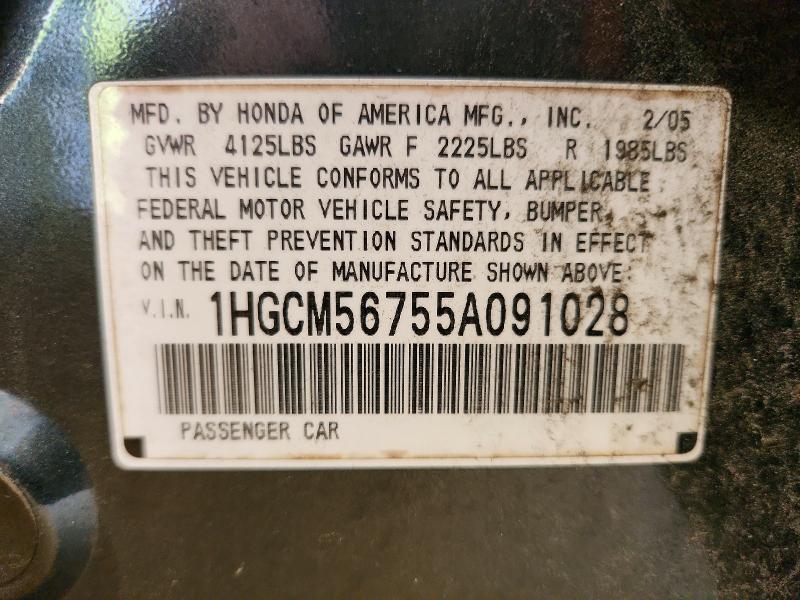 Продаж на аукціоні авто 2005 Honda Accord, vin: 1HGCM56755A091028, номер лоту: 66431826