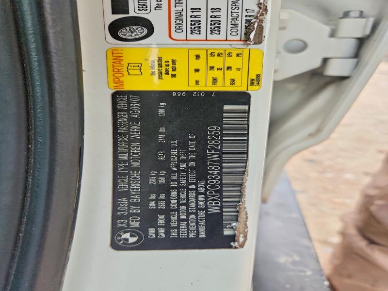 Aukcja sprzedaży 2007 Bmw X3, vin: WBXPC93487WF28259, numer aukcji: 65799026