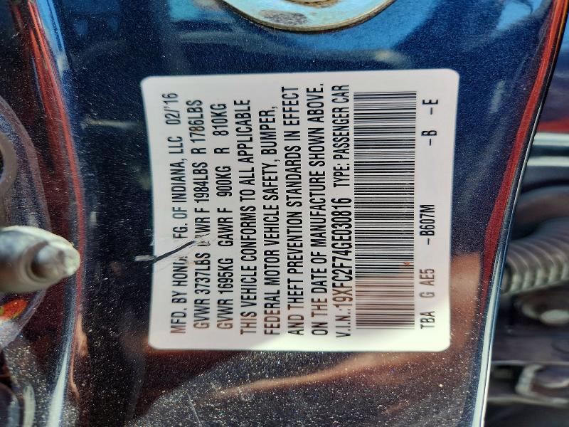 Aukcja sprzedaży 2016 Honda Civic, vin: 19XFC2F74GE030816, numer aukcji: 64975636