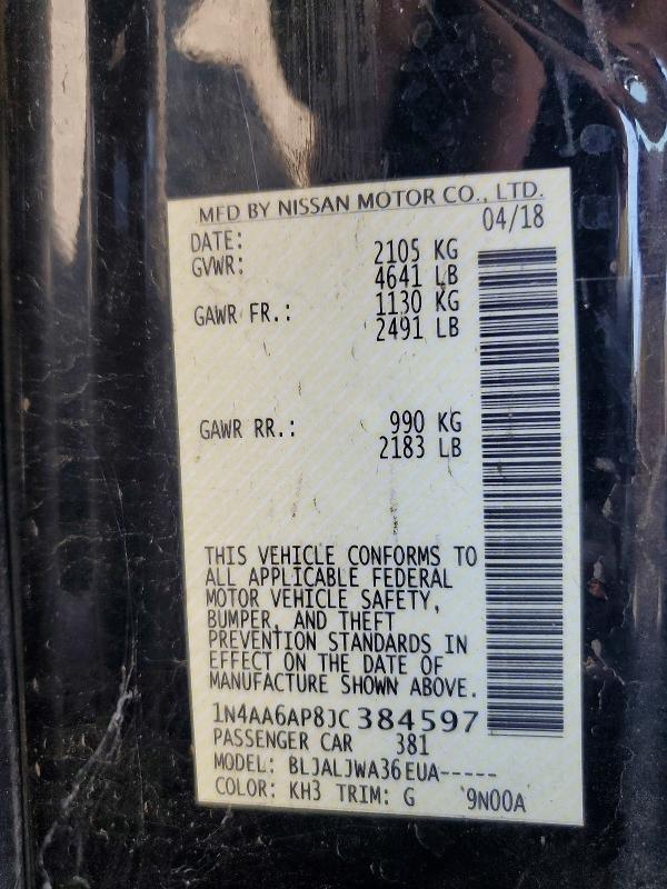 2018 Nissan Maxima მანქანა იყიდება აუქციონზე, vin: 1N4AA6AP8JC384597, აუქციონის ნომერი: 64930936