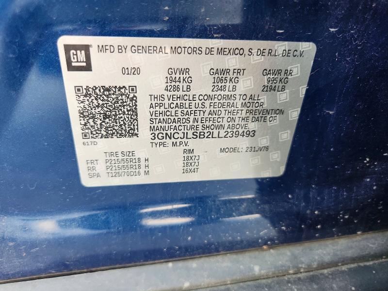 Aukcja sprzedaży 2020 Chevrolet Trax, vin: 3GNCJLSB2LL239493, numer aukcji: 66219716
