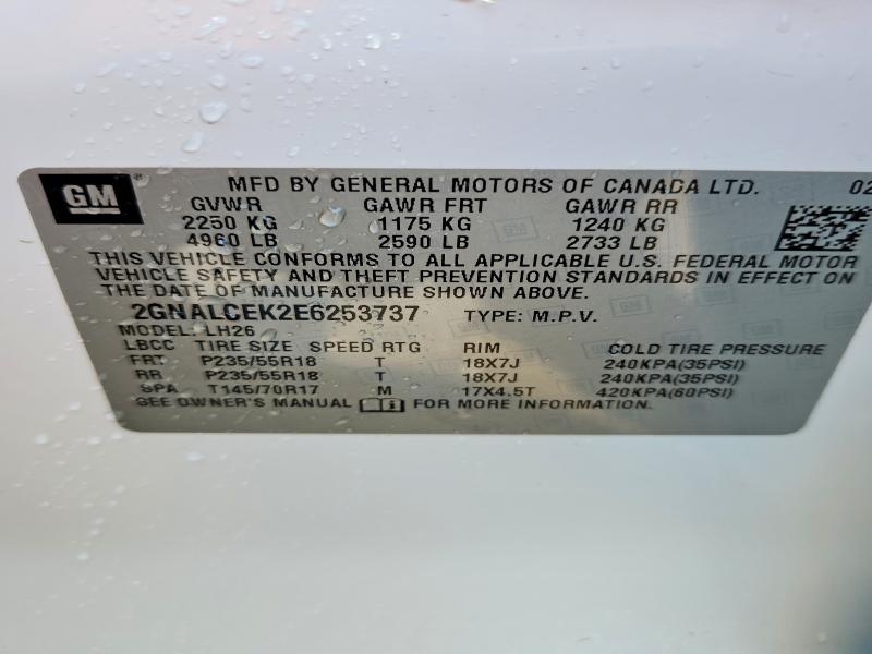 2014 Chevrolet Equinox მანქანა იყიდება აუქციონზე, vin: 2GNALCEK2E6253737, აუქციონის ნომერი: 67140396