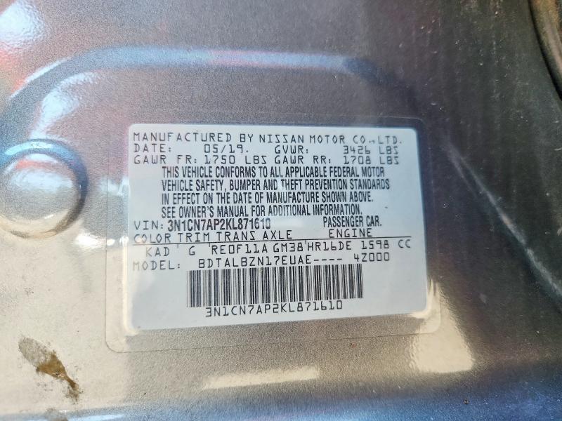 Aukcja sprzedaży 2019 Nissan Versa, vin: 3N1CN7AP2KL871610, numer aukcji: 64739426