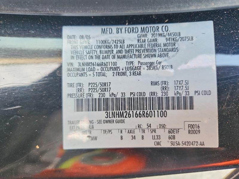 Aukcja sprzedaży 2006 Lincoln Zephyr, vin: 3LNHM26166R601100, numer aukcji: 64673816