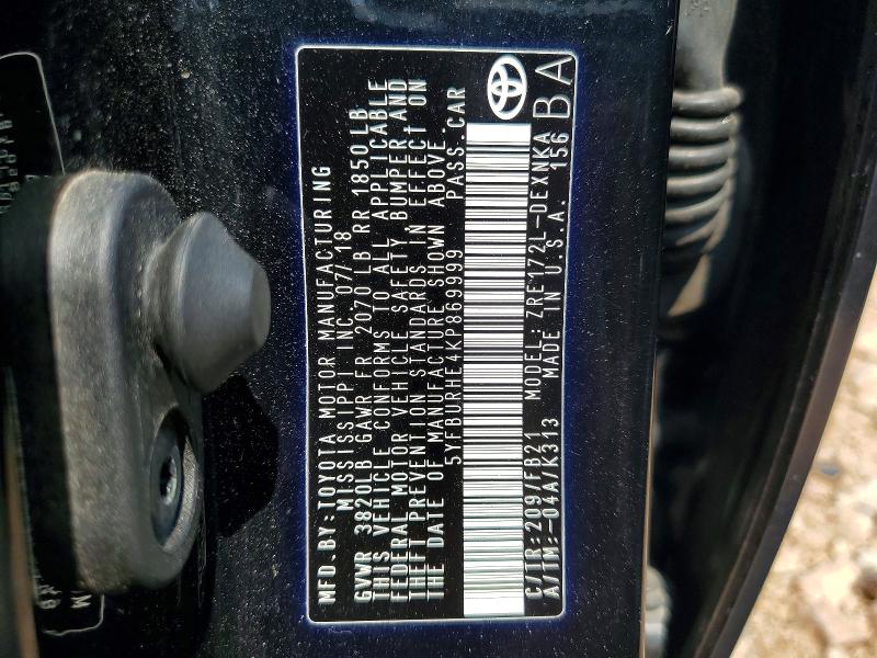 Продаж на аукціоні авто 2019 Toyota Corolla, vin: 5YFBURHE4KP869999, номер лоту: 63351286