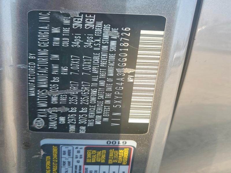 63914866 :رقم المزاد ، 5XYPG4A34GG018726 vin ، 2016 Kia Sorento مزاد بيع