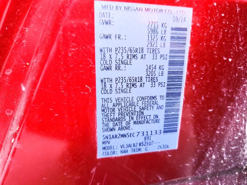 63360236 :رقم المزاد ، 5N1AR2MN5EC731133 vin ، 2014 Nissan Pathfinder مزاد بيع