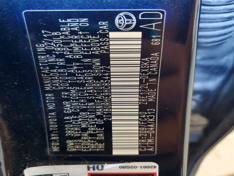 Продаж на аукціоні авто 2017 Toyota Corolla, vin: 2T1BURHE9HC854472, номер лоту: 66109286