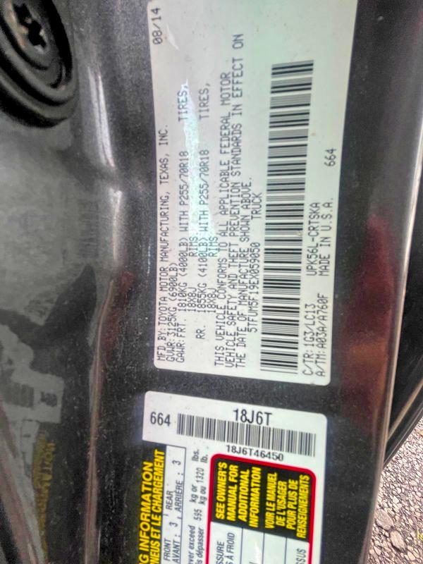 2014 Toyota Tundra მანქანა იყიდება აუქციონზე, vin: 5TFUM5F19EX059050, აუქციონის ნომერი: 66497706