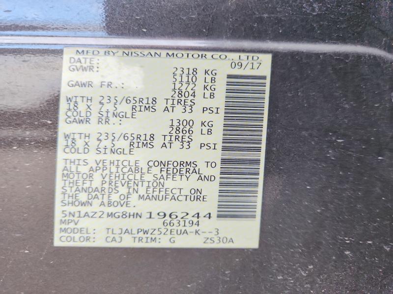 Aukcja sprzedaży 2017 Nissan Murano, vin: 5N1AZ2MG8HN196244, numer aukcji: 63838686