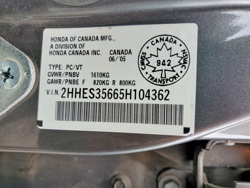 Продажа на аукционе авто 2005 Acura 1.7el, vin: 2HHES35665H104362, номер лота: 63701996