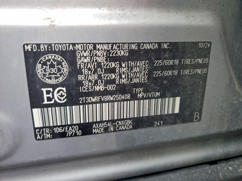 64744316 :رقم المزاد ، 2T3DWRFV8RW250408 vin ، 2024 Toyota Rav4 مزاد بيع