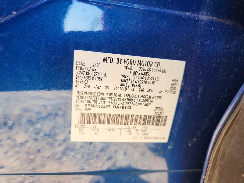 66374526 :رقم المزاد ، 2FMPK3J97LBA76143 vin ، 2020 Ford Edge مزاد بيع