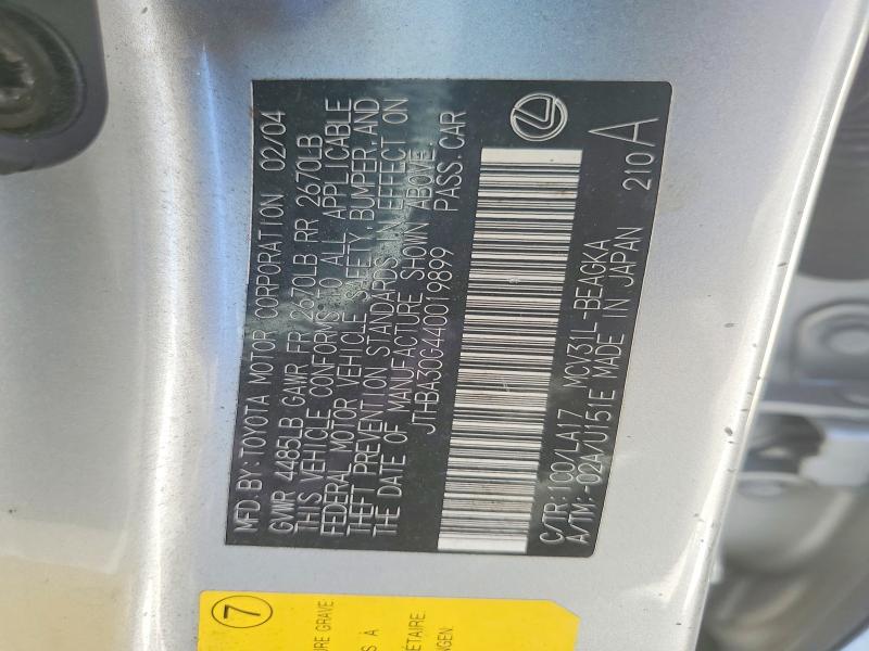 Aukcja sprzedaży 2004 Lexus Es, vin: JTHBA30G440019899, numer aukcji: 65119696