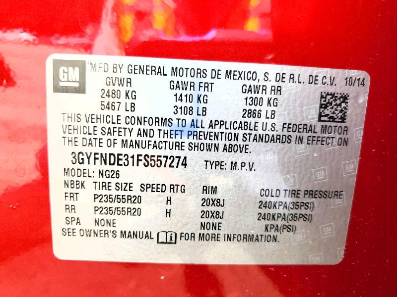 2015 Cadillac Srx მანქანა იყიდება აუქციონზე, vin: 3GYFNDE31FS557274, აუქციონის ნომერი: 64319546