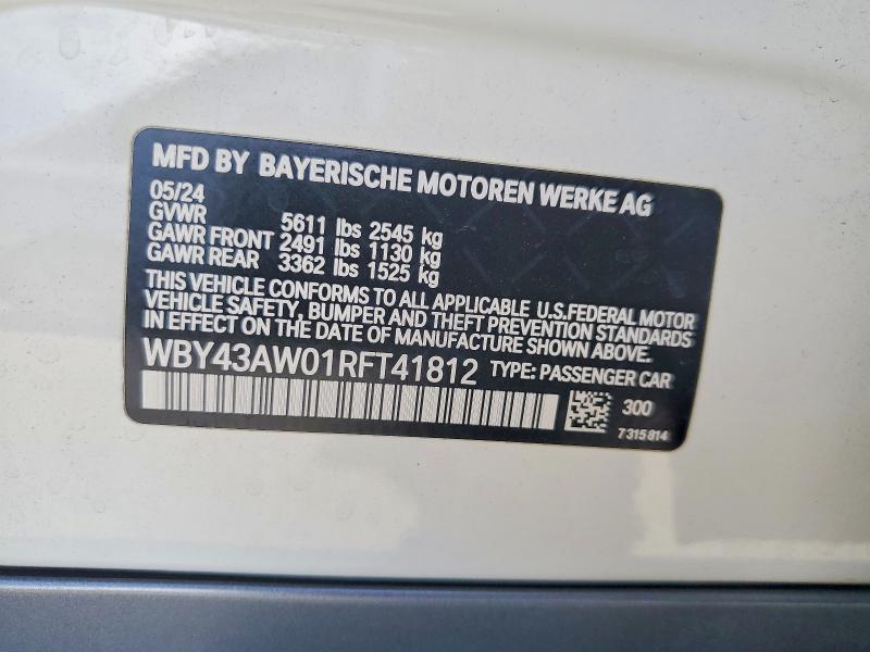 Aukcja sprzedaży 2024 Bmw I4, vin: WBY43AW01RFT41812, numer aukcji: 65087876