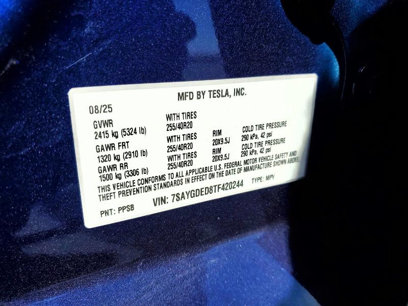 Aukcja sprzedaży 2026 Tesla Model Y, vin: 7SAYGDED8TF420244, numer aukcji: 63259546